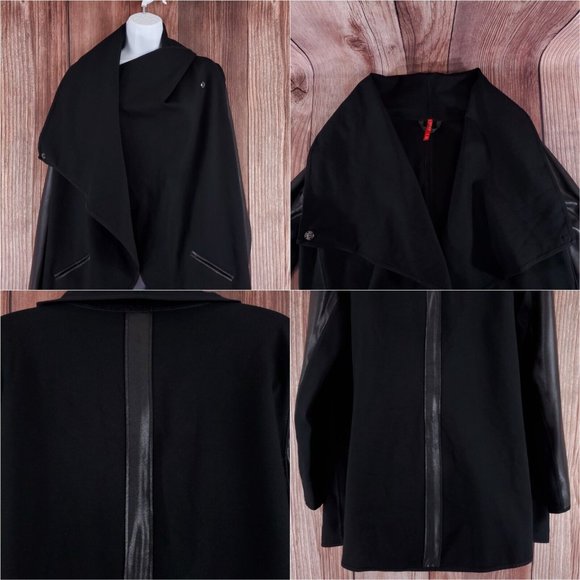 Spanx Womens Large Drape Front Jacket Very Black Convertible Faux Leather 50176R - Picture 4 of 16